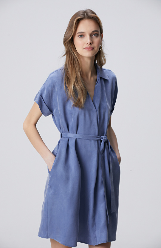 Mavi Mini Cupro Elbise