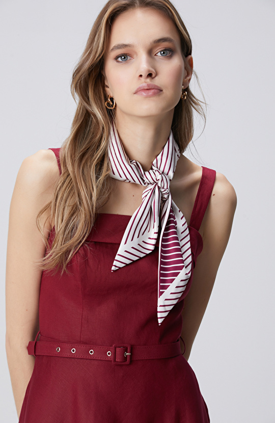 Vişne Midi Keten Elbise