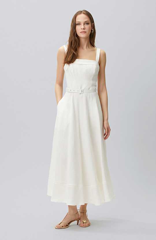 White Linen Midi Dress