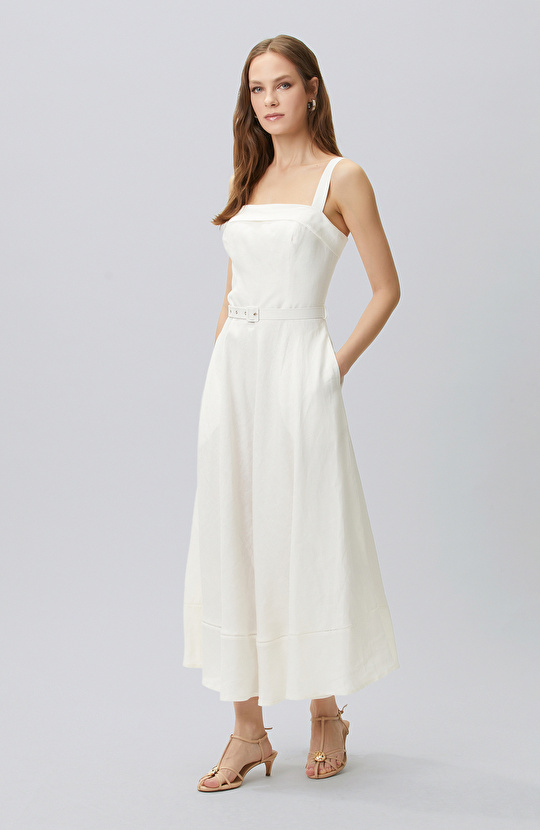 White Linen Midi Dress