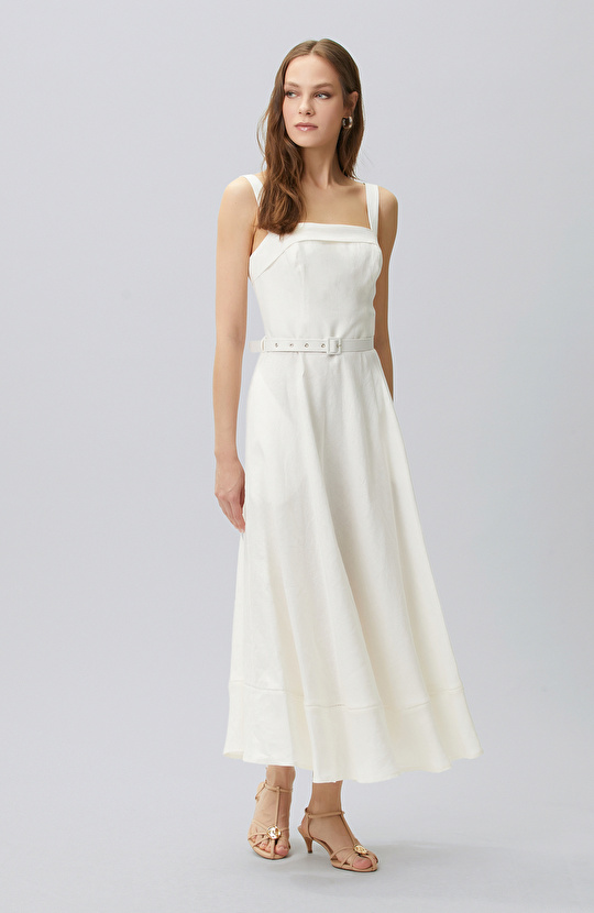 White Linen Midi Dress
