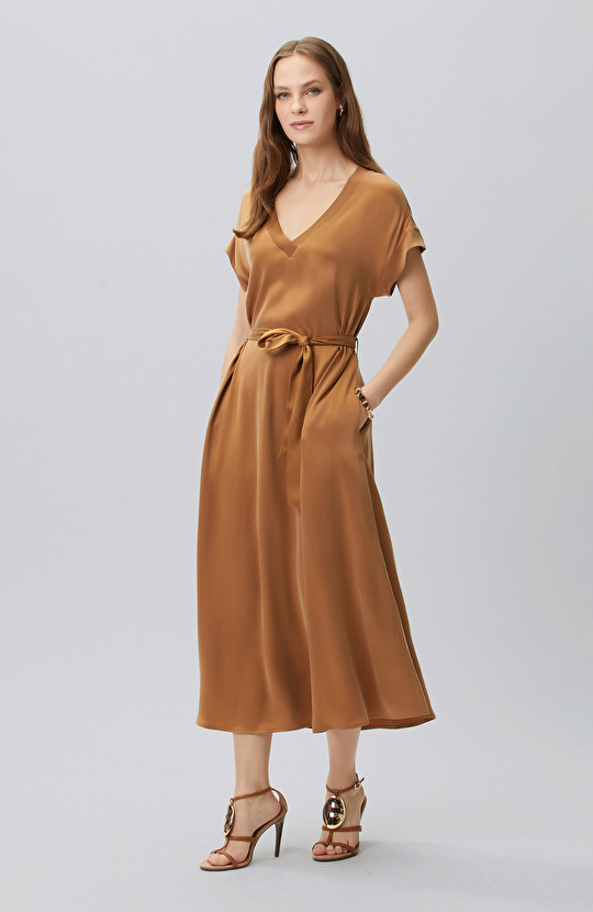 Camel Cupro Maxi Dress
