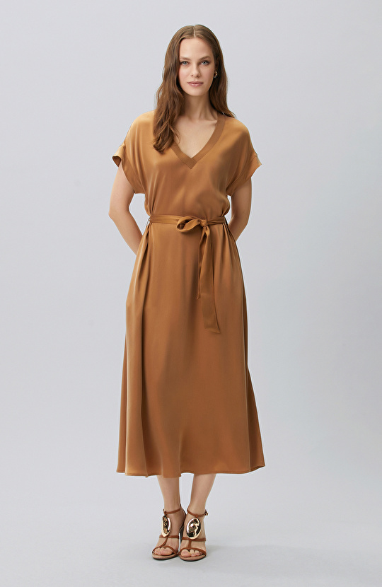 Camel Cupro Maxi Dress