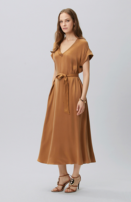 Camel Cupro Maxi Dress