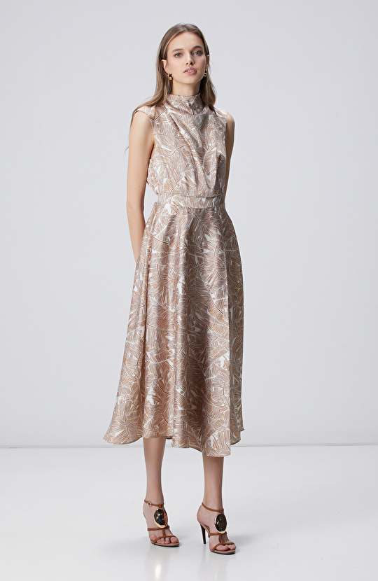 Tarçın Desenli Midi Elbise