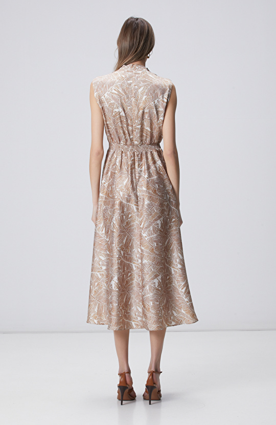 Tarçın Desenli Midi Elbise