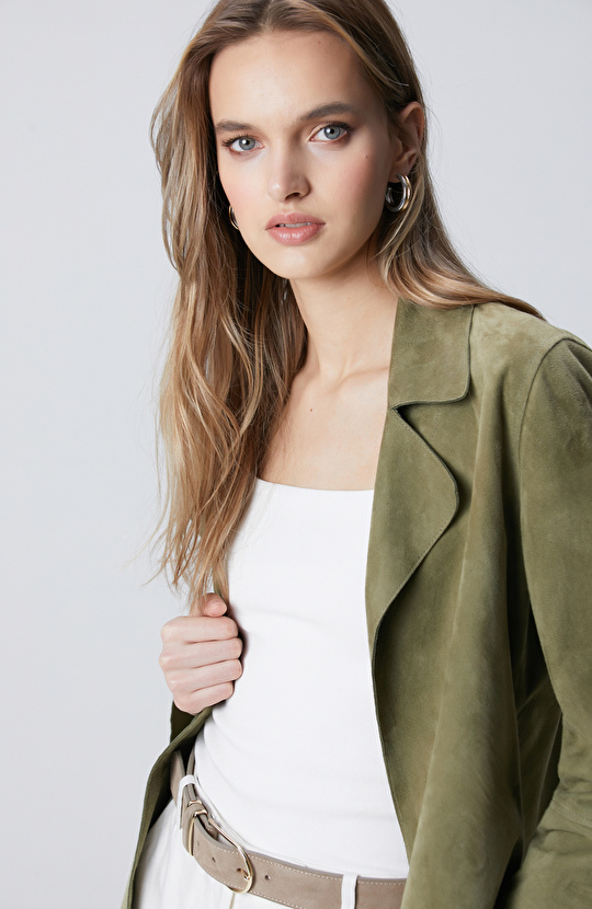 Açık Haki Süet Mont