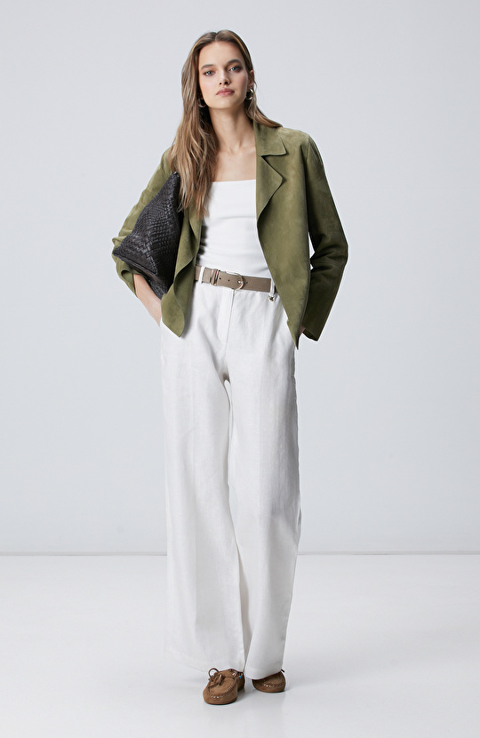 Açık Haki Süet Mont