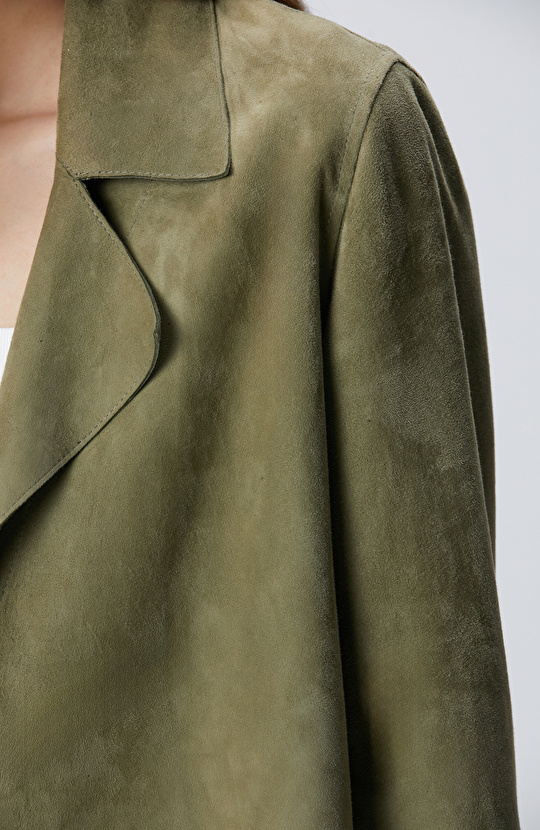 Açık Haki Süet Mont