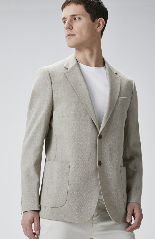 Bej Yün Karışımlı Ceket