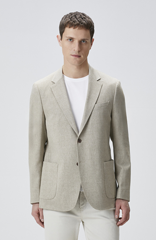 Bej Yün Karışımlı Ceket