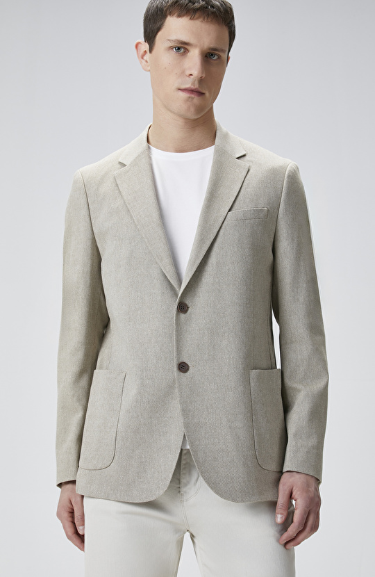 Bej Yün Karışımlı Ceket