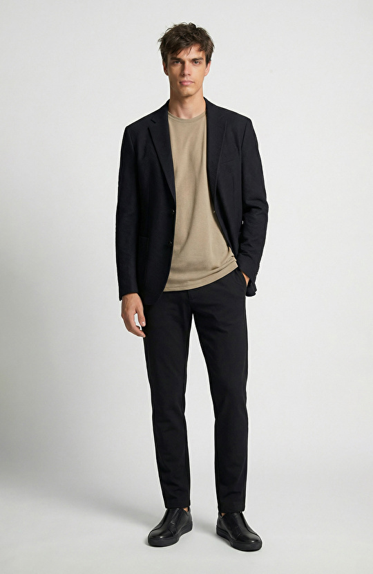 Siyah N-Tech Çift Yırtmaç Örme Ceket