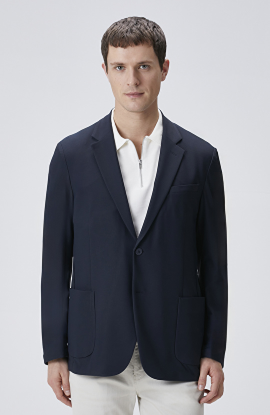 Lacivert Jakarlı Örme Ceket