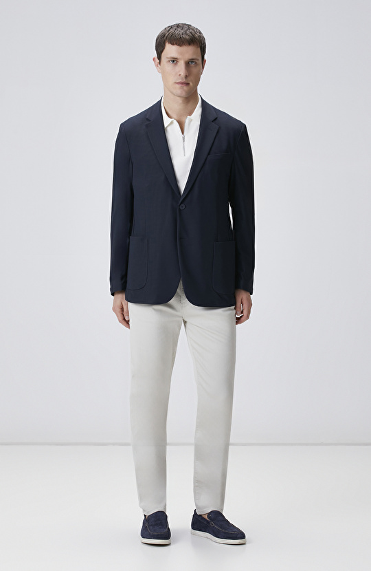 Lacivert Jakarlı Örme Ceket