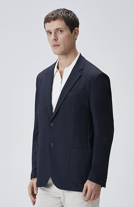 Lacivert Jakarlı Örme Ceket