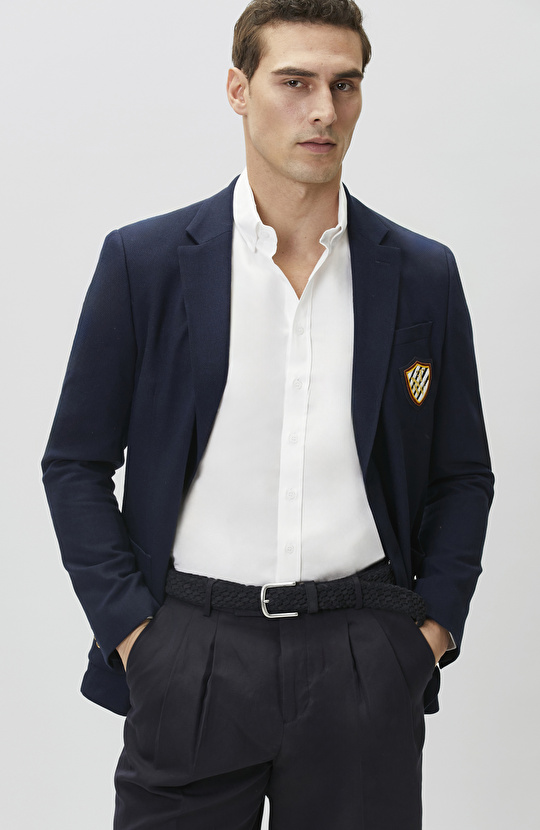 Lacivert Yün Karışımlı Armalı Ceket