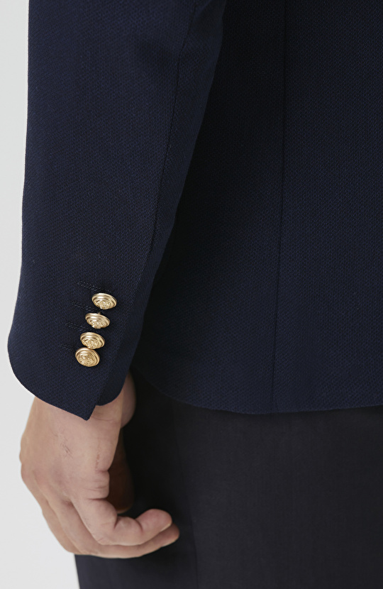 Lacivert Yün Karışımlı Armalı Ceket