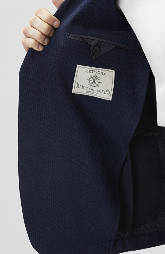 Lacivert Yün Karışımlı Armalı Ceket