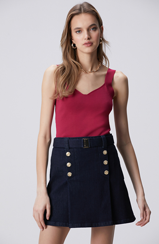 Vişne Örgü Detaylı Triko Atlet