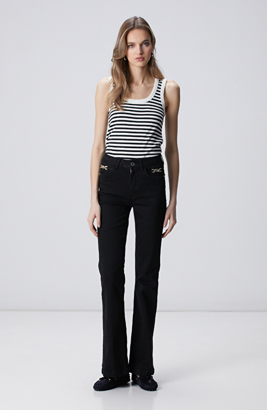 Siyah Beyaz Çizgili Örme Atlet