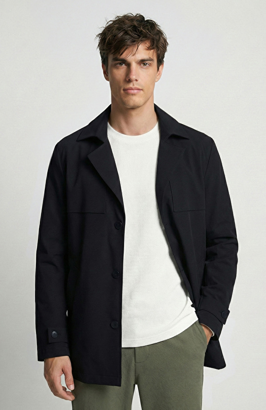 N-Tech Lacivert Su İtici Özellikli Pardösü