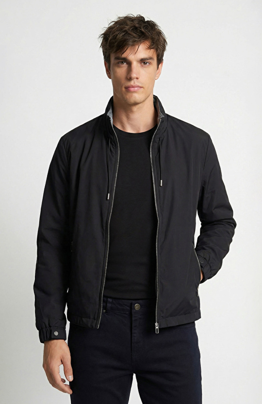 Lacivert Dik Yaka Mont