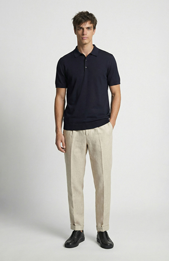 Lacivert Polo Yaka Basic Triko Kazak