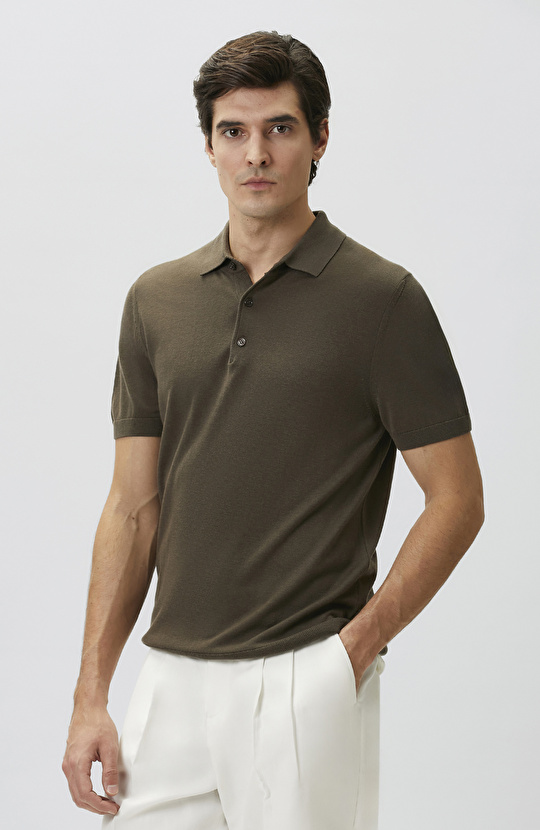 Haki Polo Yaka Basic Triko Kazak