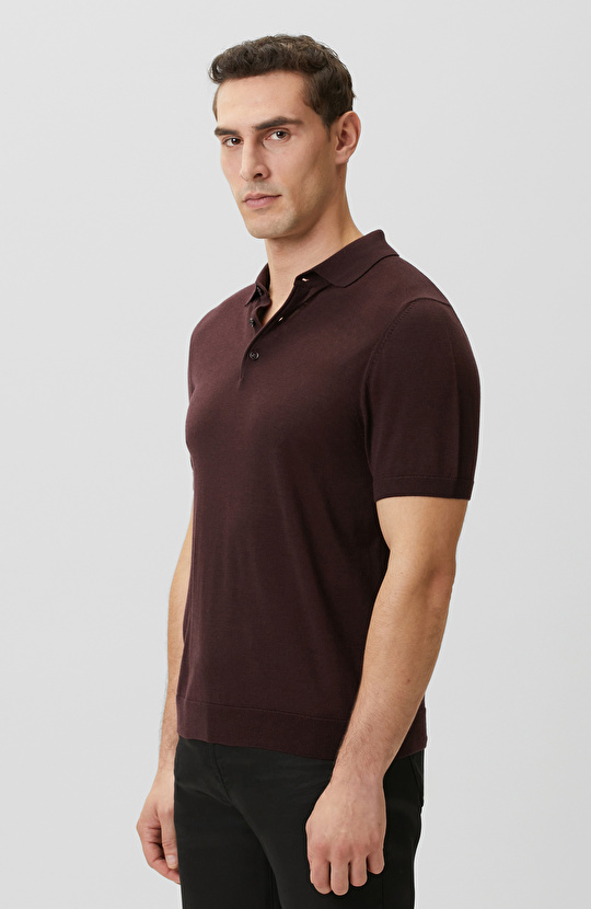 Burgundy Polo Collar Basic Knitwear Sweater