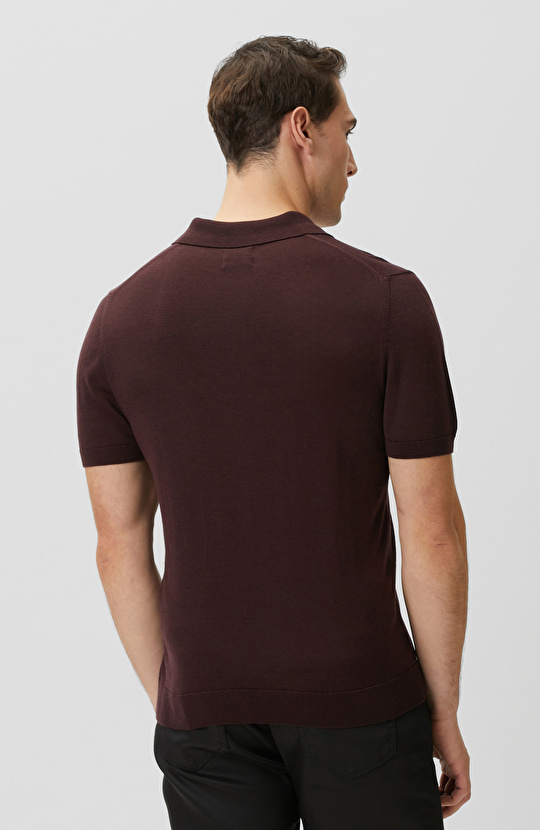 Burgundy Polo Collar Basic Knitwear Sweater