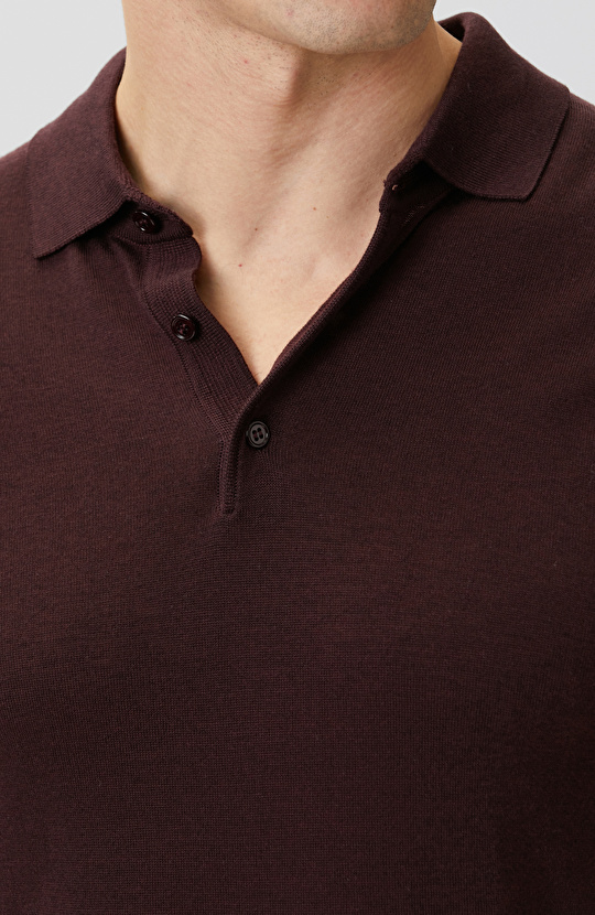 Burgundy Polo Collar Basic Knitwear Sweater