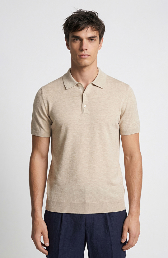 Bej Melanj Polo Yaka Basic Triko Kazak