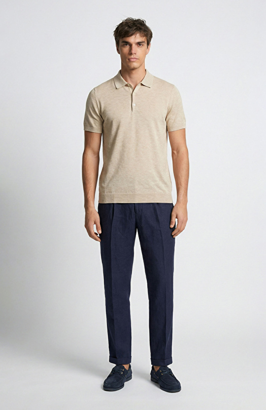 Bej Melanj Polo Yaka Basic Triko Kazak