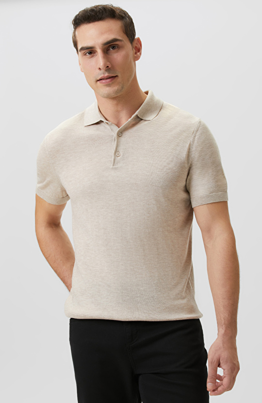 Bej Melanj Polo Yaka Basic Triko Kazak