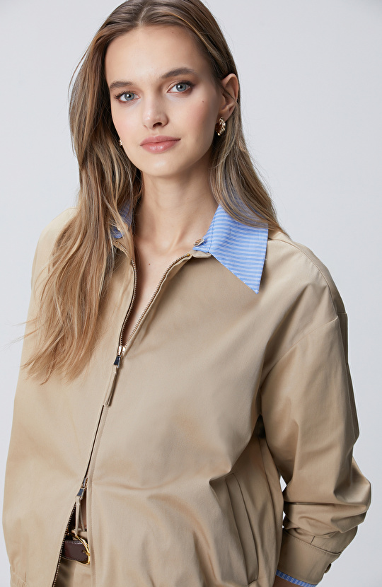 Bej Gömlek Yaka Mont