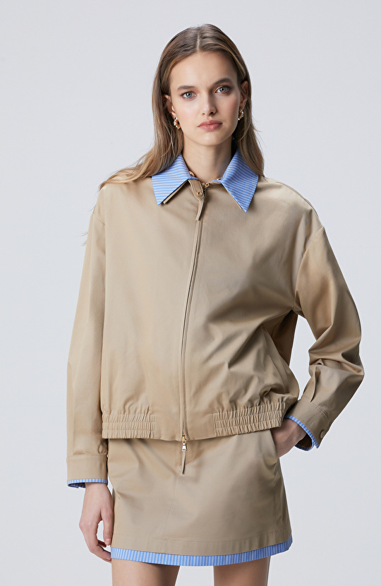 Bej Gömlek Yaka Mont