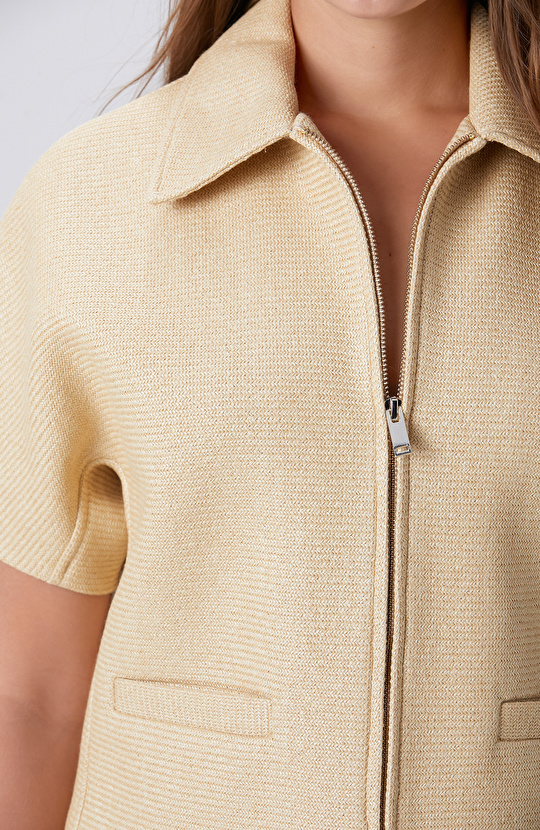 Beige Raffia Short Sleeve Coat