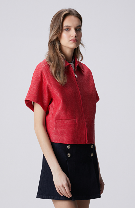 Pomegranate Flower Raffia Short Sleeve Coat