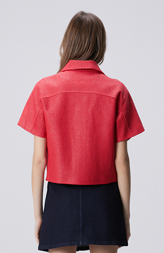 Pomegranate Flower Raffia Short Sleeve Coat