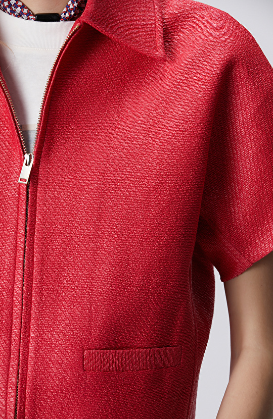 Pomegranate Flower Raffia Short Sleeve Coat