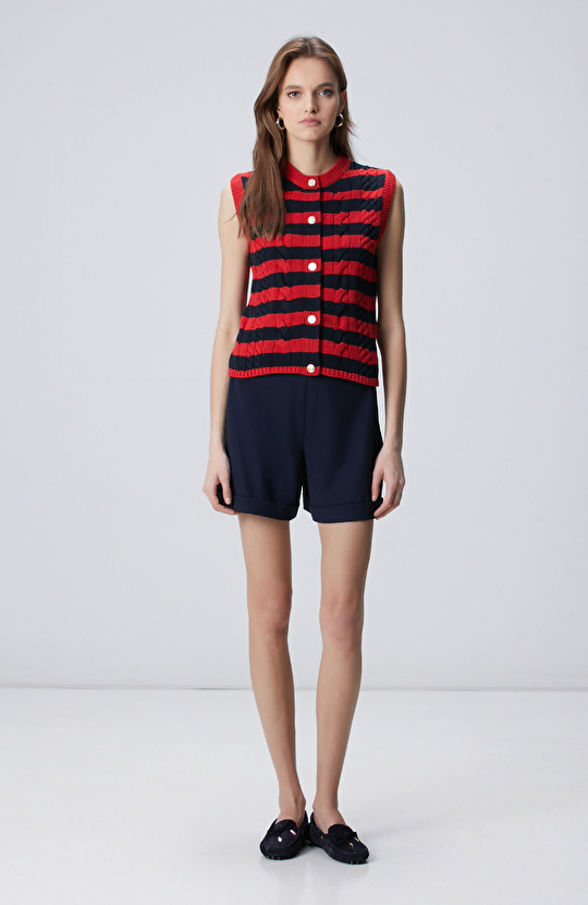 Lacivert Beli Aksesuarlı Şort