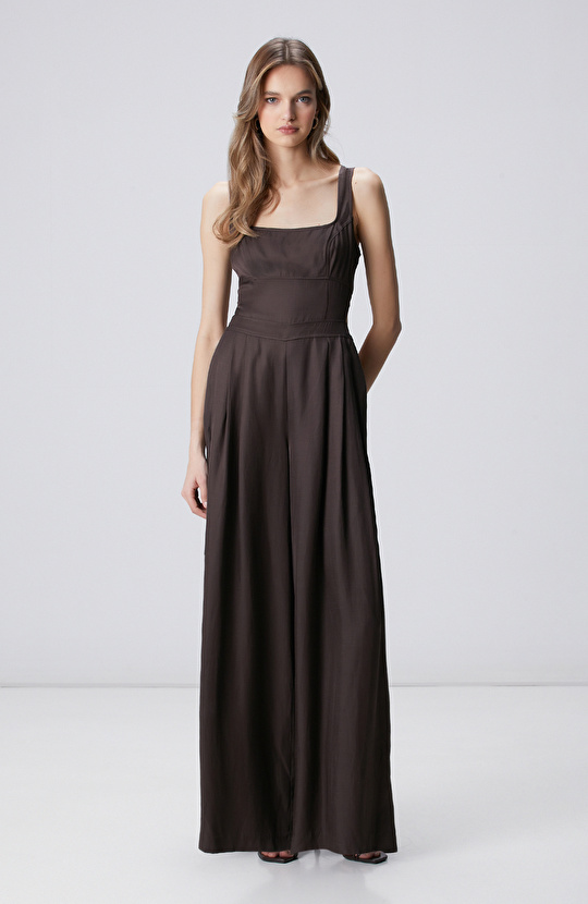 Brown Low-cut Jumpsuit