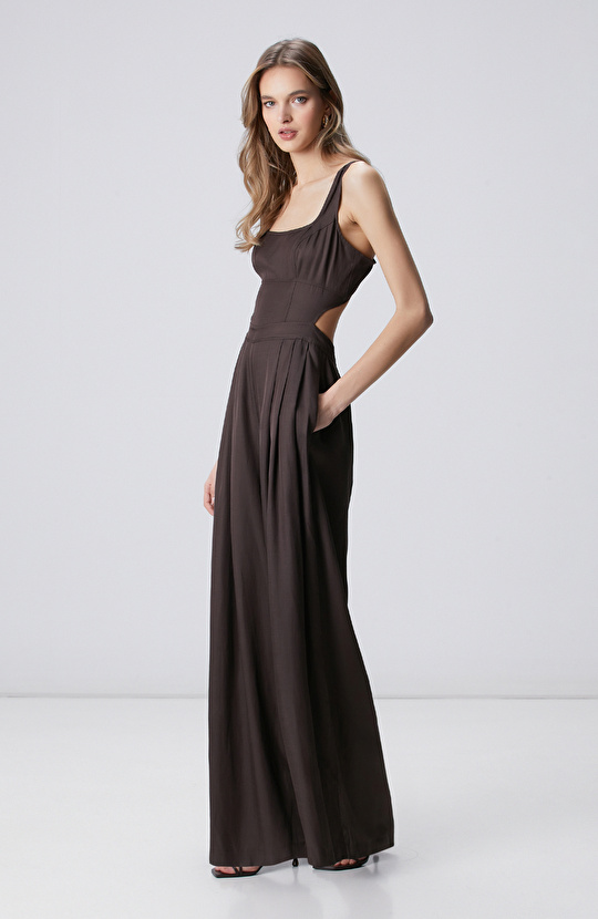 Brown Low-cut Jumpsuit