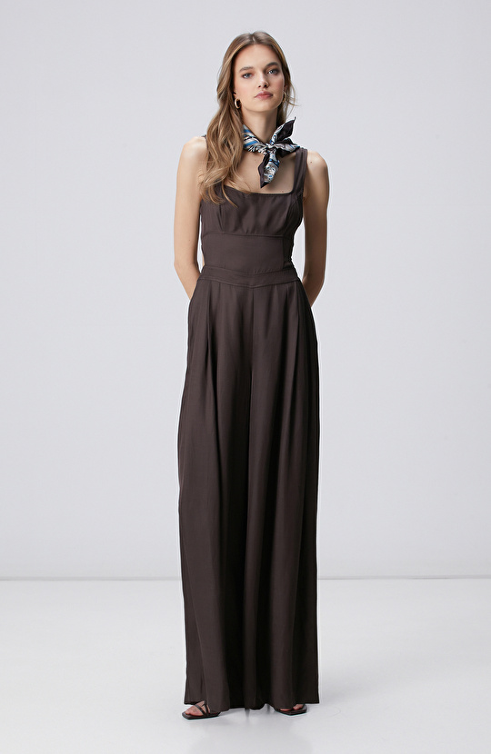 Brown Low-cut Jumpsuit