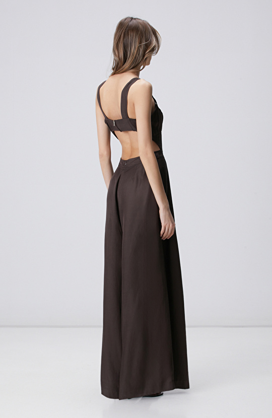 Brown Low-cut Jumpsuit