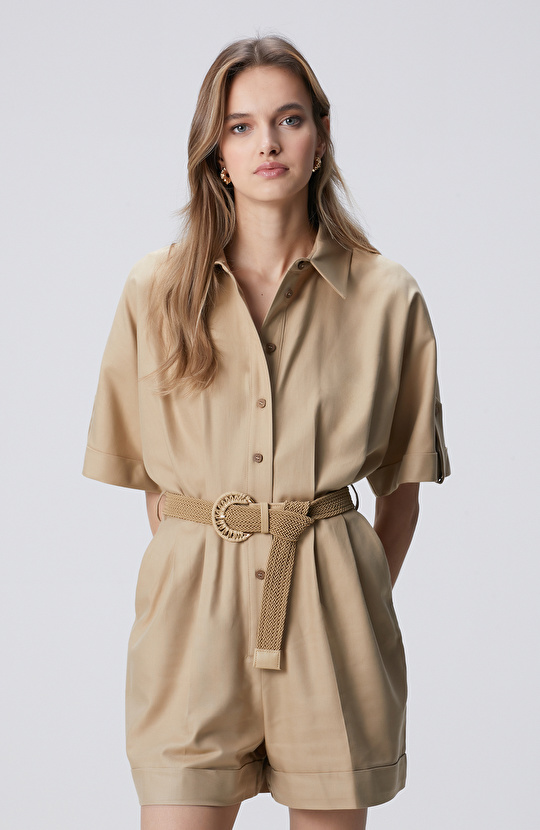 Bej Kısa Kollu Tulum