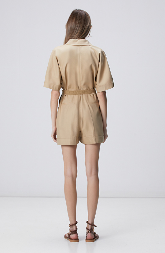 Bej Kısa Kollu Tulum