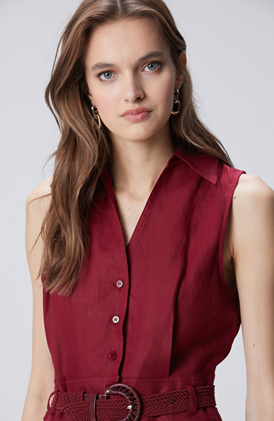 Vişne Kolsuz Kısa Keten Tulum