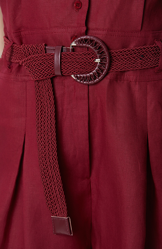 Vişne Kolsuz Kısa Keten Tulum